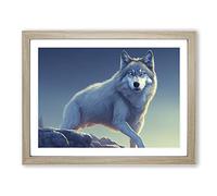 Creeping Wolf Framed Print | A3 Oak Framed Wall Art | Ready to Hang | Modern Animal Picture | Living Room Bedroom Lounge Office