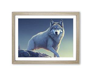 Creeping Wolf Framed Print | A3 Oak Framed Wall Art | Ready to Hang | Modern Animal Picture | Living Room Bedroom Lounge Office
