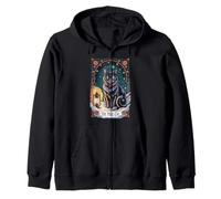 Creepma Vintage Folklore Yule Cat Tarot Card Cottagecore Zip Hoodie