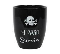 Creepy Black Ceramic "I Will Survive" Gothic Plant Pot - 14.5cm x 12cm (1 Pc.) - Stylish & Spooky Design, Heartwarming Gift - Ideal for Garden Decor