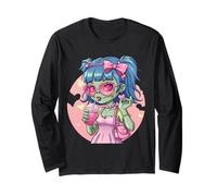 Creepy Cute Green Zombie Girl Heart Holding Pink Sippy Drink Long Sleeve T-Shirt