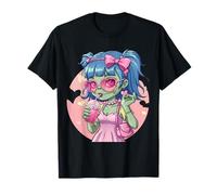 Creepy Cute Green Zombie Girl Heart Holding Pink Sippy Drink T-Shirt