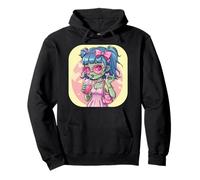 Creepy Cute Green Zombie Girl Holding Pink Sippy Drink Pullover Hoodie