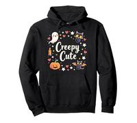 Creepy Cute Halloween Kawaii Ghost Cat Pumpkin Bat Stars Pullover Hoodie, Adult Unisex, Black, M