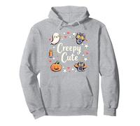 Creepy Cute Halloween Kawaii Ghost Cat Pumpkin Bat Stars Pullover Hoodie, Adult Unisex, Heather Grey, XXL