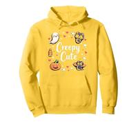Creepy Cute Halloween Kawaii Ghost Cat Pumpkin Bat Stars Pullover Hoodie, Adult Unisex, Lemon, XXL