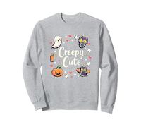 Creepy Cute Halloween Kawaii Ghost Cat Pumpkin Bat Stars Sweatshirt, Adult Unisex, Heather Grey, XXL