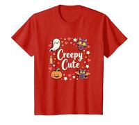 Creepy Cute Halloween Kawaii Ghost Cat Pumpkin Bat Stars T-Shirt, Kids, Red, 12 Years