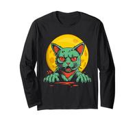 Creepy Cute Kawaii Zombie Cat Pastel Goth Patchwork Long Sleeve T-Shirt