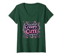 Creepy Cute: Spooky Kawaii Halloween Charm for Pastel Goths V-Neck T-Shirt, Women, Forest Green, L