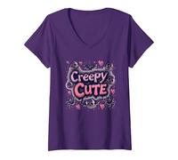 Creepy Cute: Spooky Kawaii Halloween Charm for Pastel Goths V-Neck T-Shirt, Women, Purple, XL