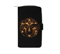 Creepy Demon Head Rainbow Baphomet Pentagram Womens PU Leather Wallet Long Purse Clutch Organizer for Office Travel