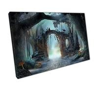 Creepy Enchanted Forest Ruined Archway Spooky Fantasy Misty Moody Mythical Woodland Wall Art Print On Canvas Picture For Home Office Decor 30x20cm (12x8In)