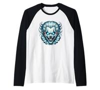 Creepy Evil Clown Glowing Blue Eyes Raglan Baseball Tee