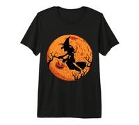 Creepy Flying Witch Pumpkin Lantern Basket Halloween Premium T-Shirt