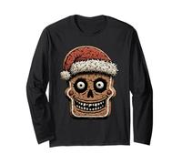 Creepy Gingerbread Cookie Santa Hat Gothic Christmas Snowy Long Sleeve T-Shirt