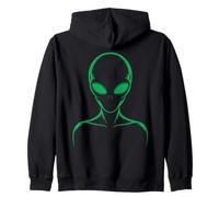 Creepy Green Alien Head Line Art | UFO Believers & Halloween Zip Hoodie