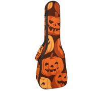 Creepy Halloween Carved Pumpkin Head Ukulele Case, Padded Bag for 23 Inch Concert Ukulele, Waterproof & Durable