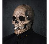 Creepy Halloween Full Head Skull Mask with Movable Jaw, Adult Entire Head Realistic Latex Helmet, Scary Skeleton Headgear (Yellow Human Skull Mask)