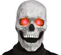 Creepy Halloween Full Head Skull Mask with Moving Jaw，The Latest Skeleton Biochemical Mask for 2021 Halloween Skull Mask-3d Skull Mask Realistic Scary Skeleton Headgear (A red Light)