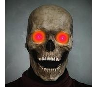 Creepy Halloween Full Head Skull Mask with Moving Jaw，The Latest Skeleton Biochemical Mask for 2021 Halloween Skull Mask-3d Skull Mask Realistic Scary Skeleton Headgear (B red Light)