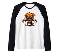 Creepy Halloween Pumpkin Zombie Dog Design Raglan Baseball Tee