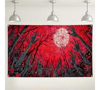 Creepy Halloween Wall Backdrop, Spooky Forest Design for Haunted House Decorations, Red Moon Scary Background for Party Events, Fall Seasonal Decor 71x43 Inch