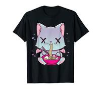 Creepy Pastel Kawaii Goth Cat Eating Ramen Noodle Soup T-Shirt
