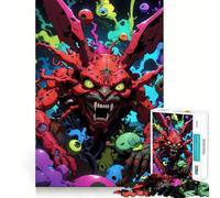 Creepy Red Monster with Floating Eyeballs 1000 Piece Jigsaw Puzzle for Teenagers DIY Fun Clear Tone Pattern Assemble Night Fun (50x75cm)
