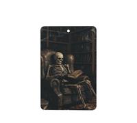 Creepy Skeleton Reading On Armchair Car Air Fresheners 4 Pcs Hanging Scented Cards Fragrance Scented Cards For Car Aromatherapy Tablets