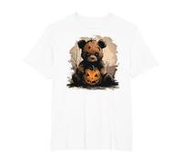Creepy Teddy with Pumpkin for Halloween T-Shirt, Men's Big and Tall, White, 2X Tall