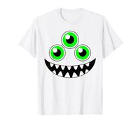 Creepy Three Eyed Monster Face Sharp Teeth Green Eyes T-Shirt