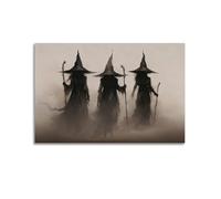 Creepy Witchy Wall Art Poster Moody Dark Gothic Posters Halloween Vintage Room Decor Aesthetic Three Witches Holding Magic Wands Prints Vintage Rustic12x18inch(30x45cm)