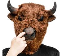 CreepyParty Bison Mask Animal Latex Full Head Realistic Plush Masks Fancy Dress for Halloween Carnival Costume Party Yak Buffalo Bull Mask