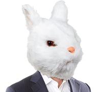 CreepyParty White Rabbit Mask Cute Flurry Bunny Head Animal Latex Full Head Realistic Masks Fancy Dress for Halloween Carnival Easter Costume Party