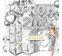 Creerluces Silver 2026 Prom Balloon Boxes Prom Decorations 2026 with Silver Curtain Fringe , Graduation Sash, For High School College Graduation Decorations 2026 Balloon Boxes with Letters