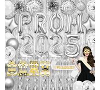 Creerluces Silver Prom Decorations 2025 Prom 2025 Balloons Banner Pompom Flowers for Graduation High School College Graduation Class of 2025 Night Party Decorations (Multicolor)