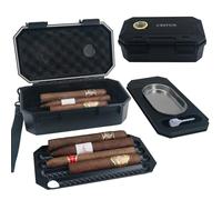 Crefun Travel Cigar Humidor Box with Humidifier & Hygrometer, 3-Layer Large Capacity Cigar Case with Built-in Cigar Ashtray, Portable Cigar Accessories Kit with Lock, Ideal Cigar Gifts for Men