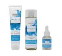 Creightons Salicylic Acid Clear Skin Bundle, Cleanse, Tone and Treat - Foaming Clay Cleanser (125ml), Exfoliating Tonic (200ml), Intense Serum 2% (30ml)