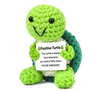 CREJOHY Positive Turtle Gifts,Handmade Crochet Animals Cute Stuff, Inspirational Gifts for Women Men Birthday Presents, Emotional Motivational Support Turtle Positive Crochet Animals