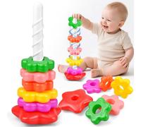 CREJOHY Rainbow Stacking Toys for 1-3 Year Old Baby Sensory Toy Spinning Stacking Tower for 1 2 3 Boys Girls Stacking Rings Tower Birthday Present Gifts for Boys Girls Toddler Age 6M+ (Multi2)