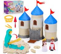 Crelloci Castle Building Play Sand Set with Royal Couple, 1.7lbs Magic Sand, Building Molds, Brick Press and 3 Tools, Non-Toxic Sensory Sands Art Kits Gifts for Kids Boys and Girls Age 3+ (Castle)