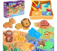 Crelloci Kids Animal Kingdom Play Sand Set Folding Sandbox comes with 4 colors of Non-Toxic Magnetic Sand, 18 Animal Molds and 3 Tools, Educational Kid's Sensory Toys for Boys and Girls Aged 3+
