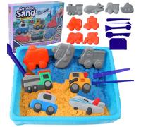 Crelloci Play Sand Car Toys Set for Toddlers w/ Magic Sensory Sand, Car Toy Figures and Tractor Truck Playset, Sensory Sandbox Kits for Age 3-7