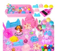 Crelloci Unicorn Magic Play Sand Set for Kids-All-in-One Sandbox Kit with Colorful 2lb Magic Sand, Castle Molds, and Unicorn Figures - Birthday Gift for Girls 3-8 Year Old