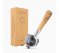 Crema Coffee Products - 54mm Bottomless Naked Portafilter - Filter Basket Included - Fits 54mm Breville Machines, Olivewood