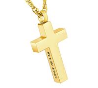 Cremation Cross Necklace for Ashes Stainless Steel Cross Urn Pendant Ashes Holder Memorial Jewelry-With Me Always, Stainless Steel, No Gemstone