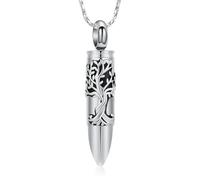 Cremation Jewelry Bullet Urn Necklace for Ashes for Men Women Tree of Life Urn Pendant Ashes Human Memorial Jewelry, Stainless Steel, No Gemstone
