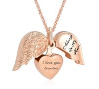 Cremation Jewelry for Ashes for Dad/Mom Family Angel Wing Heart Urn Necklaces for Ashes for Women Always in My Heart Memorial Ashes Lockets, Stainless Steel, No Gemstone