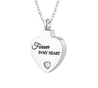 Cremation Jewelry for Ashes Pendant - Crystal Birthstone Heart Urn Necklace with Mini Keepsake Urn Memorial Ashes Jewelry for Women - Forever In My Heart